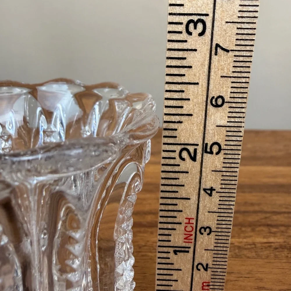 Antique ABP Cut Glass Toothpick Holder Zipper Pattern Scalloped Starburst Base